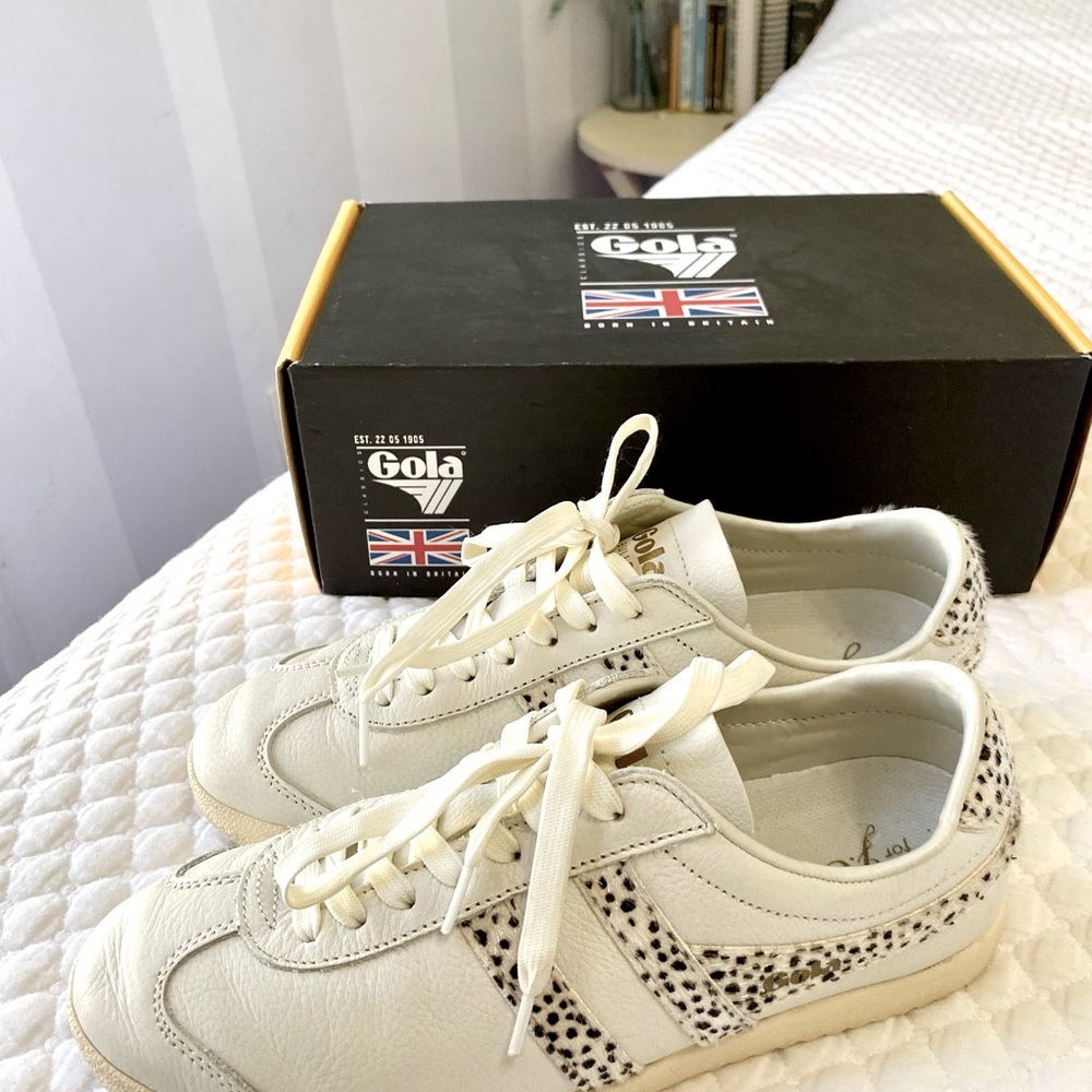 Gola forJ.Crew Bullet leather sneakers with cheetah detail. 7 but feels like 6.5